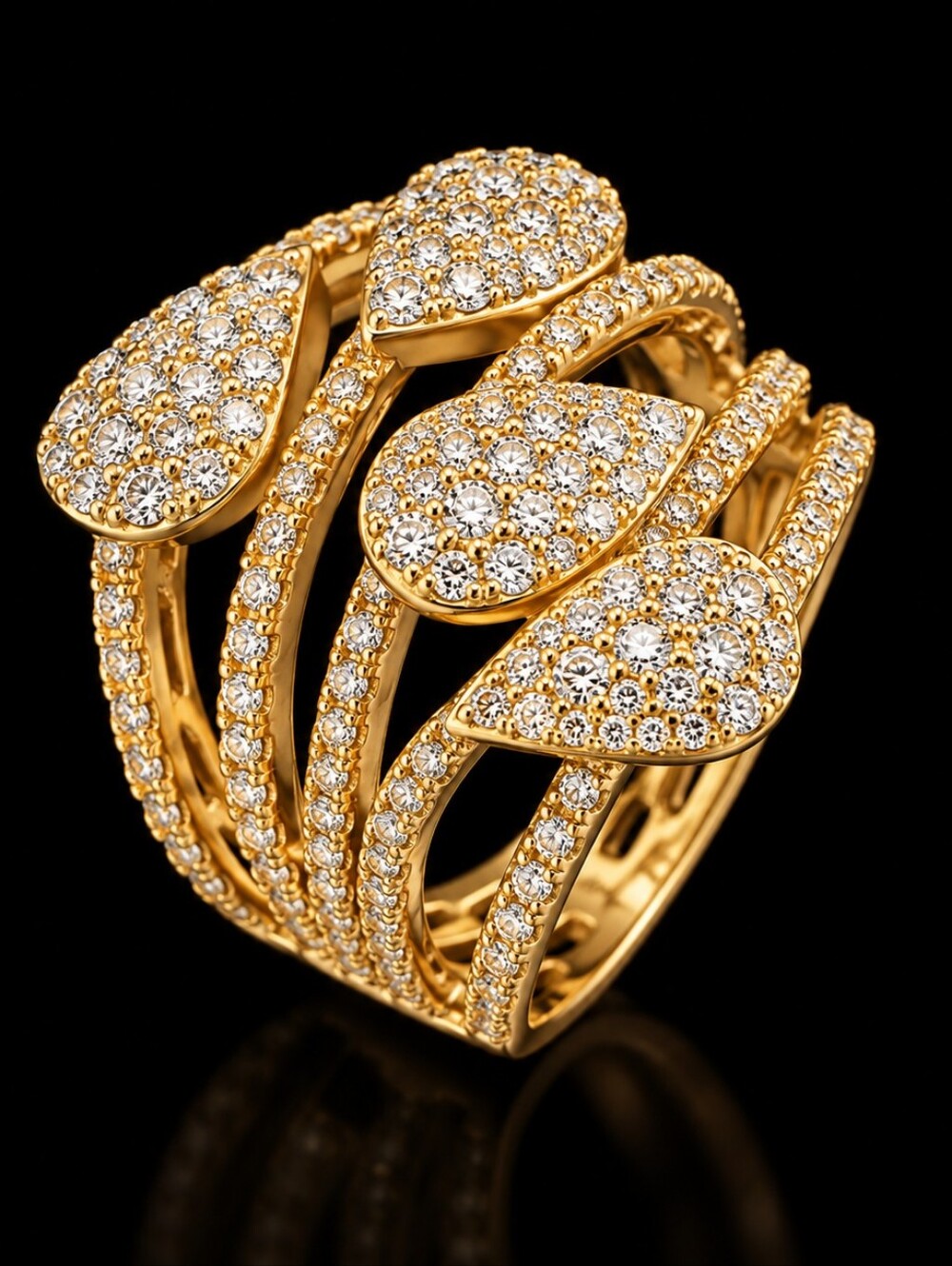 Radiant Gold & Silver Ring with Intricate Design- 22K Gold Plated Dubai Jewelry